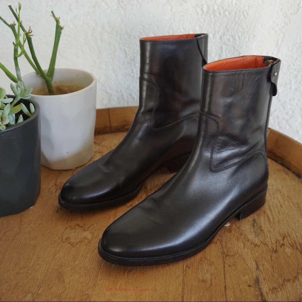 CHLOE Leather Boots, combat style with zipper calf height orange lining sz 37.5 - Picture 3 of 16